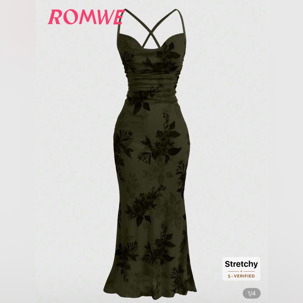 ROMWE Mesh Olive Floral Dress